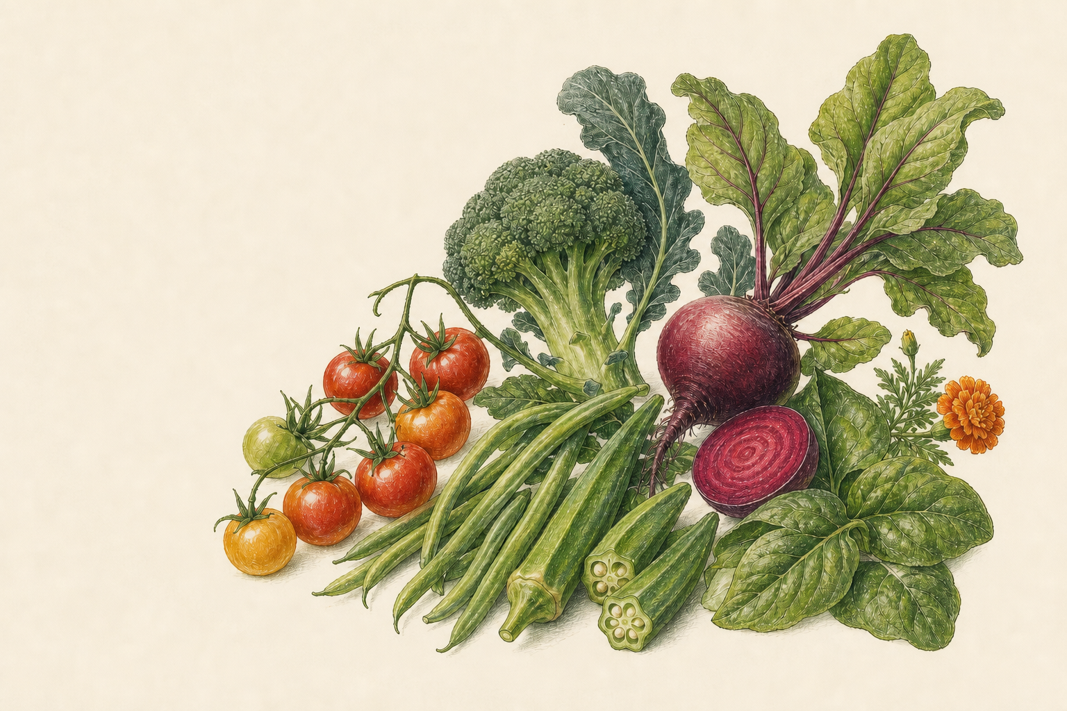 A botanical plate of MAATI's seasonal produce